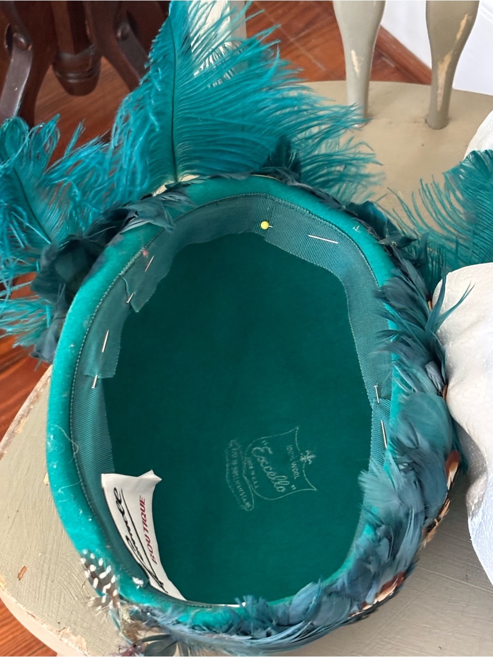 Jack McConnell vintage wool Teal Feather Cocktail  Statement Headpiece - Picture 8 of 10